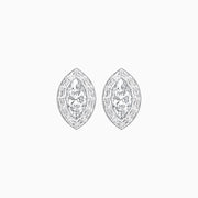 Art Deco Inspired Marquise Cut Stud Earrings with Baguette Diamond Halo - Shahin Jewelry